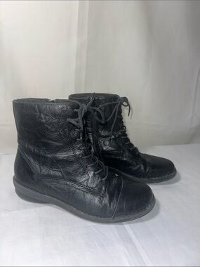 Clarks Bendables Black Leather Lace-Up Combat Zipper Boots Women’s 9.5 M
